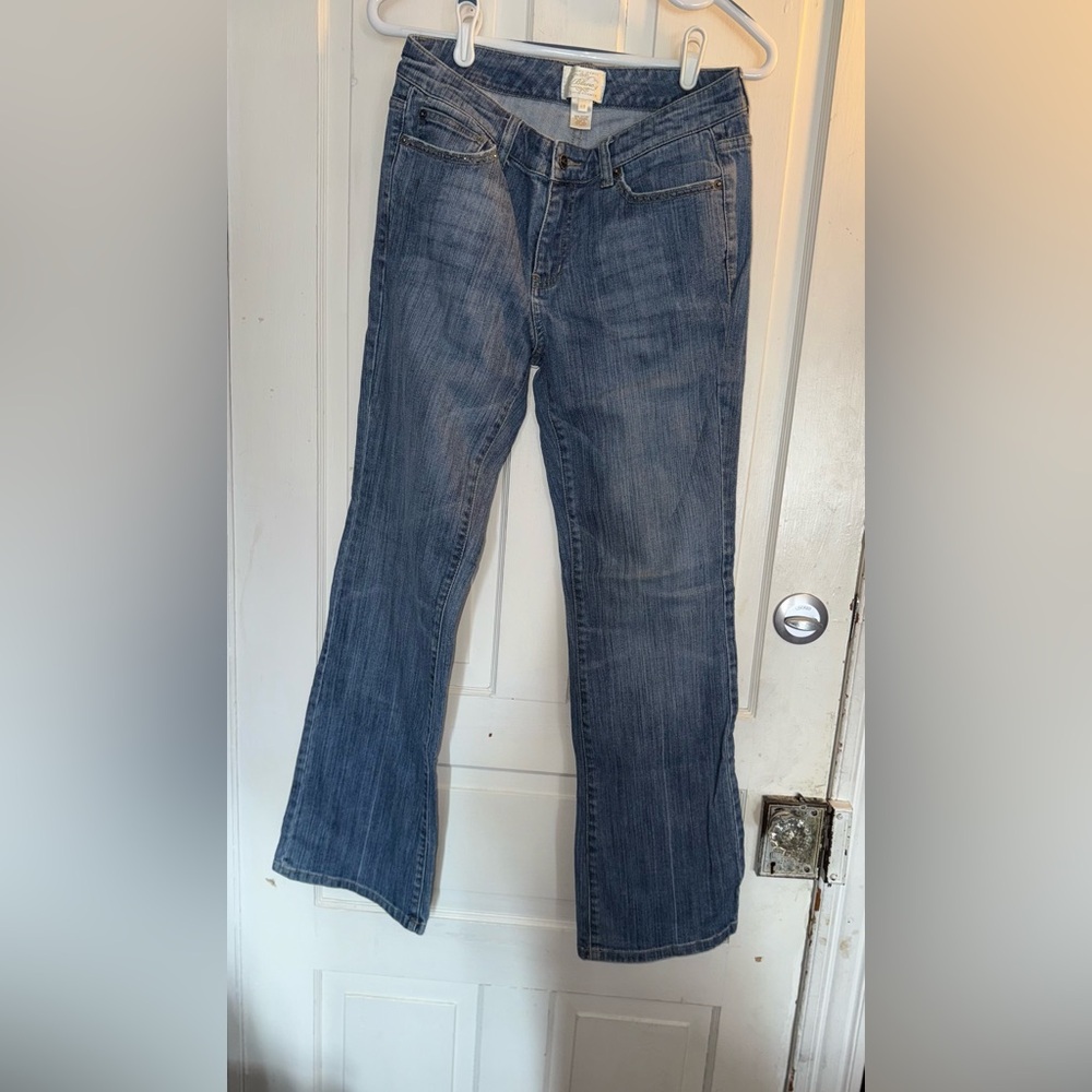 White House Black Market Blue Flare Embroidered Jeans Y2K